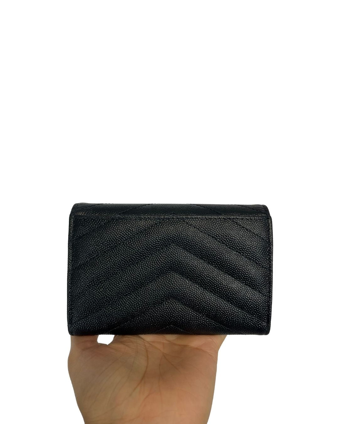 YSL Saint Laurent Grain De Poudre Matelasse Chevron Small Black Wallet