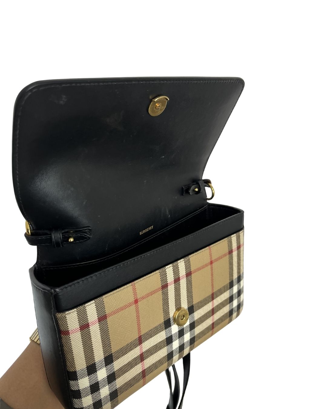 BURBERRY New Hampshire Check Black Leather Crossbody Bag