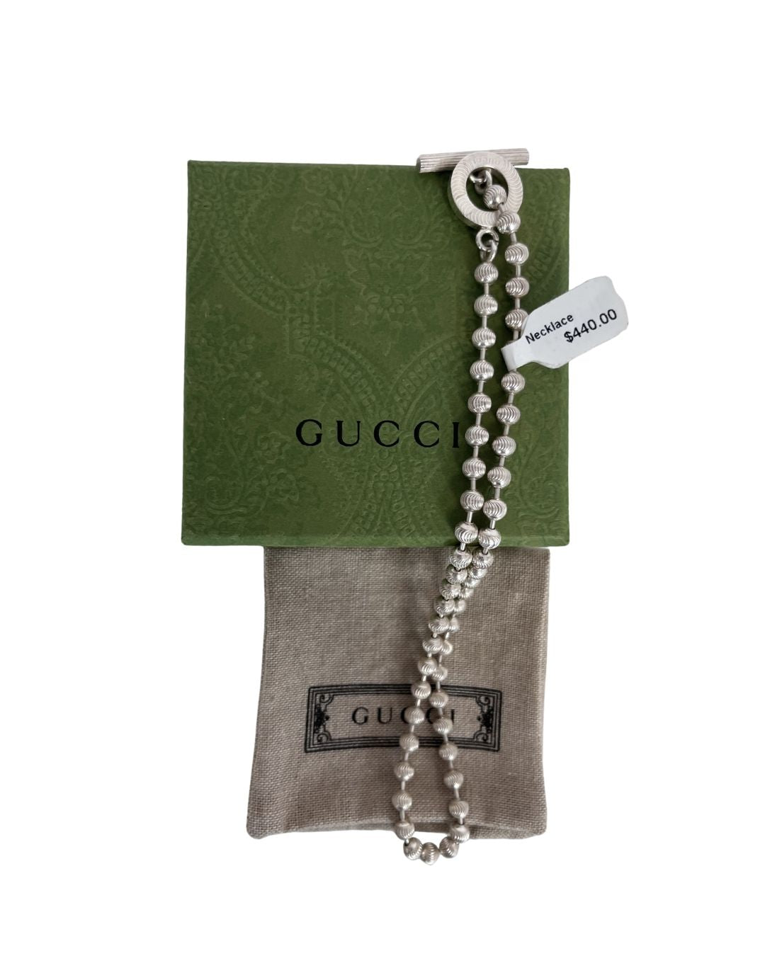 GUCCI Silver Ball Chain Toggle Necklace