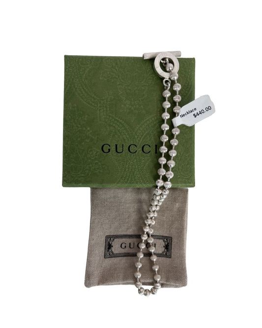 GUCCI Silver Ball Chain Toggle Necklace