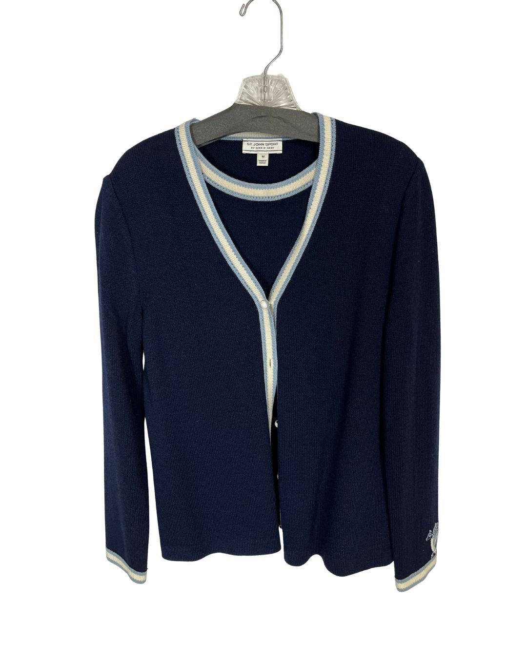 ST JOHN Sport Navy Blue Two-Piece Cardigan Set (Size M)