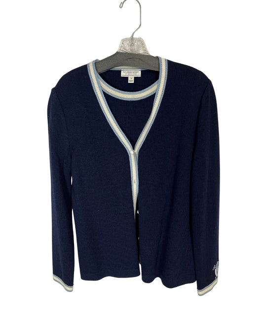 ST JOHN Sport Navy Blue Two-Piece Cardigan Set (Size M)