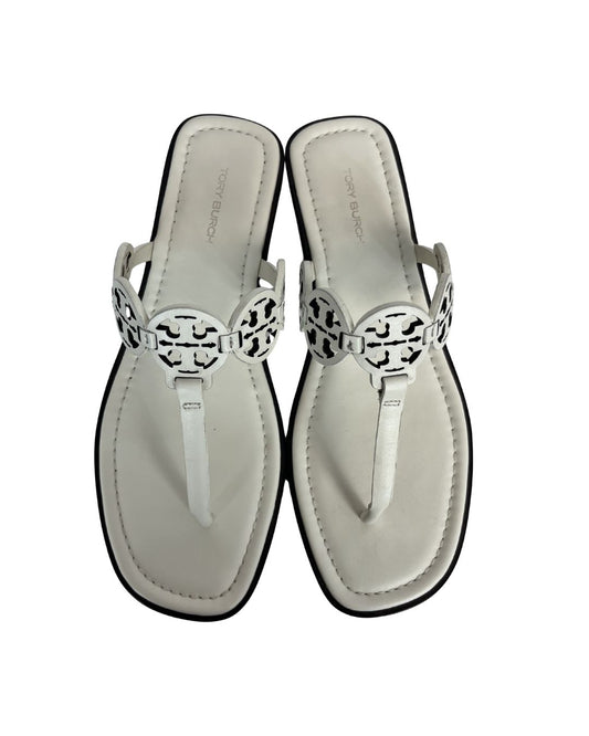 TORY BURCH Tiny Miller White Leather Sandals (Size 8)