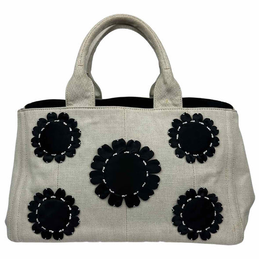 PRADA Beige Canapa Flower Applique Tote