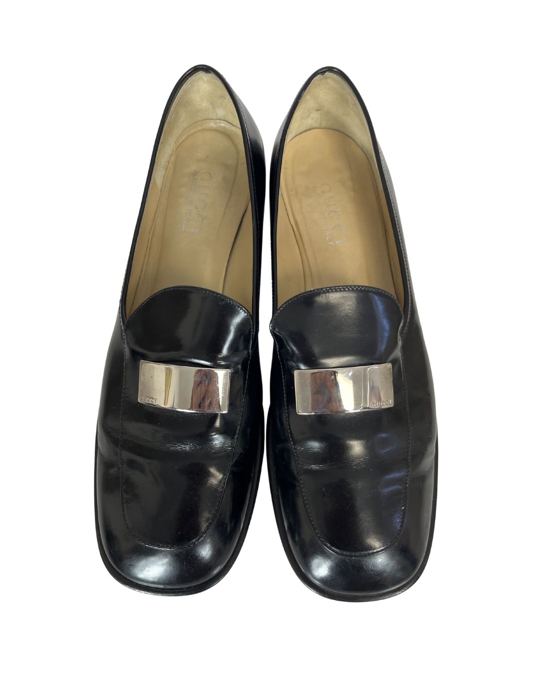 GUCCI Vintage Black Leather Heel Loafers (Size 9.5)