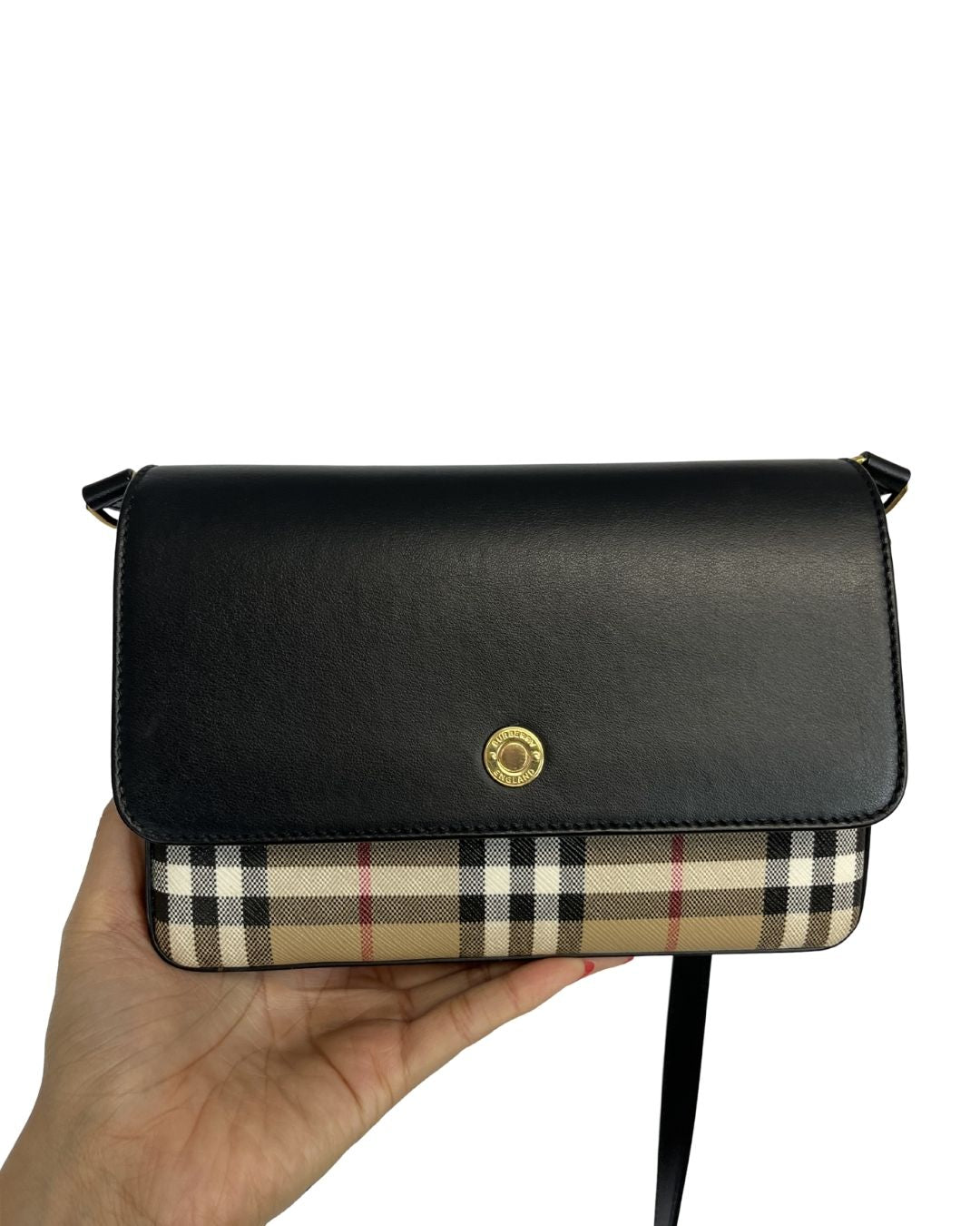 BURBERRY New Hampshire Check Black Leather Crossbody Bag