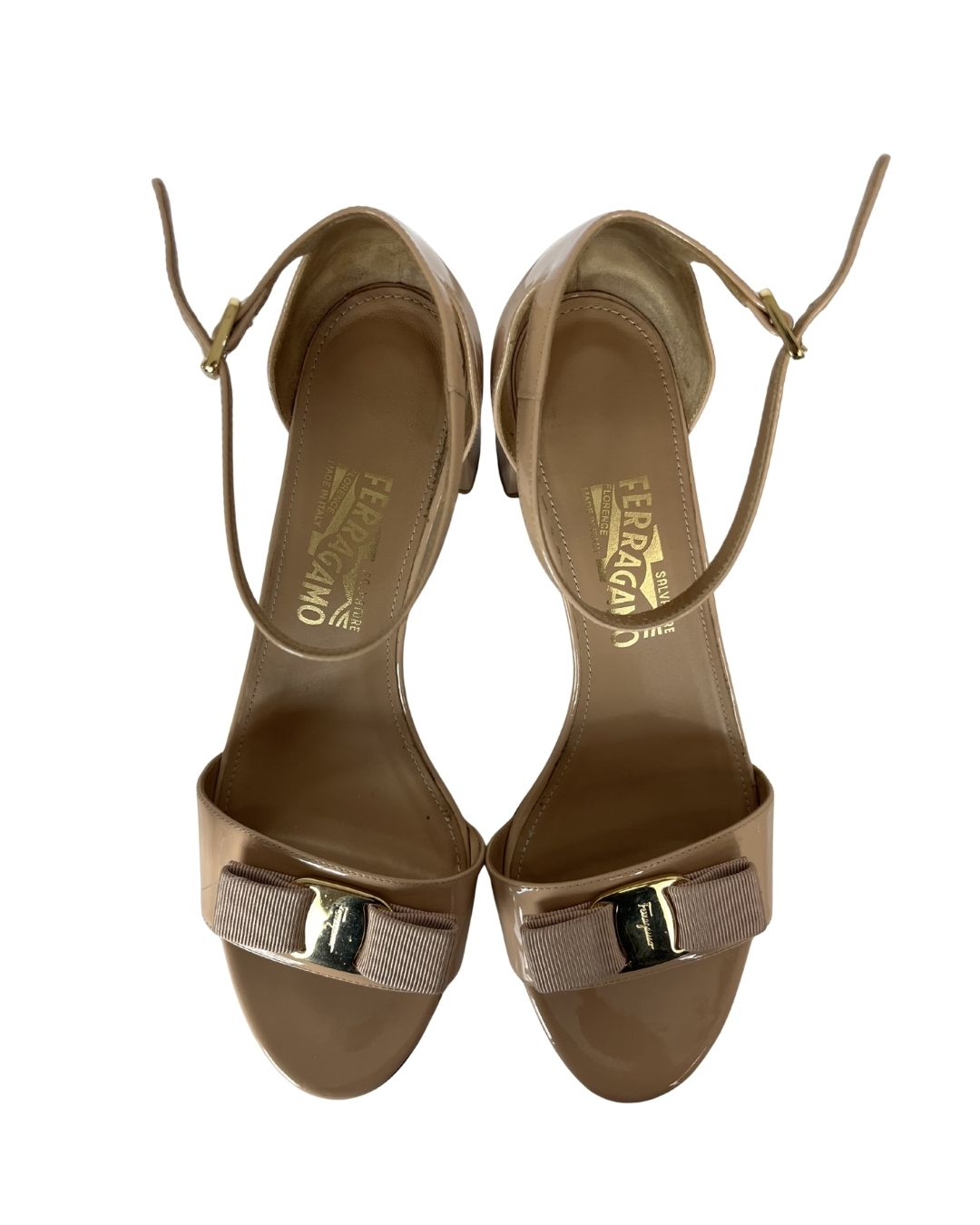 FERRAGAMO Gavina Nude Leather Sandal Pumps (Size 9.5)