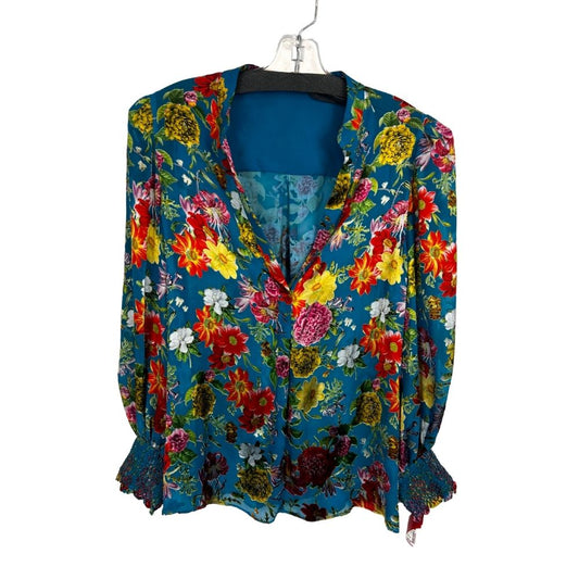 Alice & Olivia V-Neck Floral Print Blouse – Blue Multi