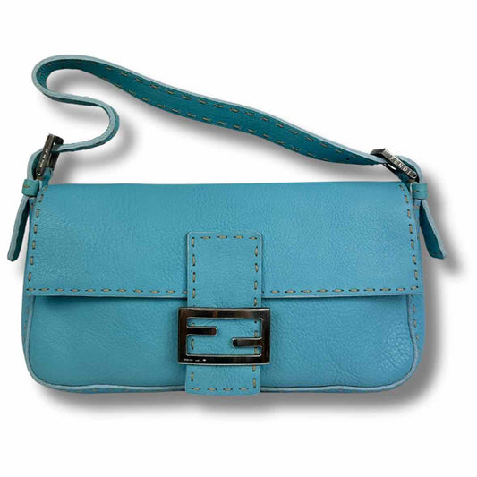 FENDI Light Blue Leather Baguette