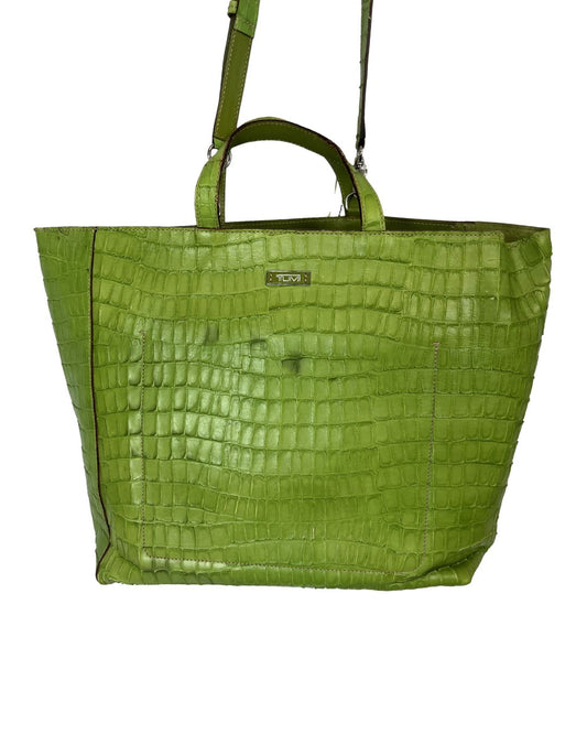 TUMI Crocodile Embossed Green Leather Tote Bag
