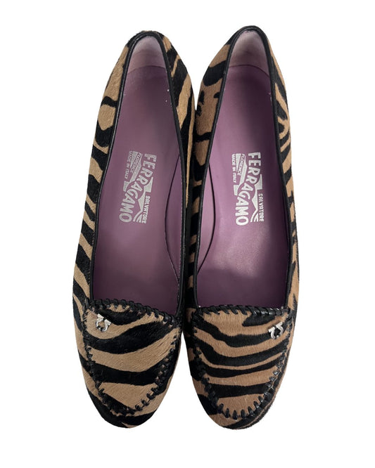 FERRAGAMO Zebra Print Pony Hair Loafers (Size 8.5)