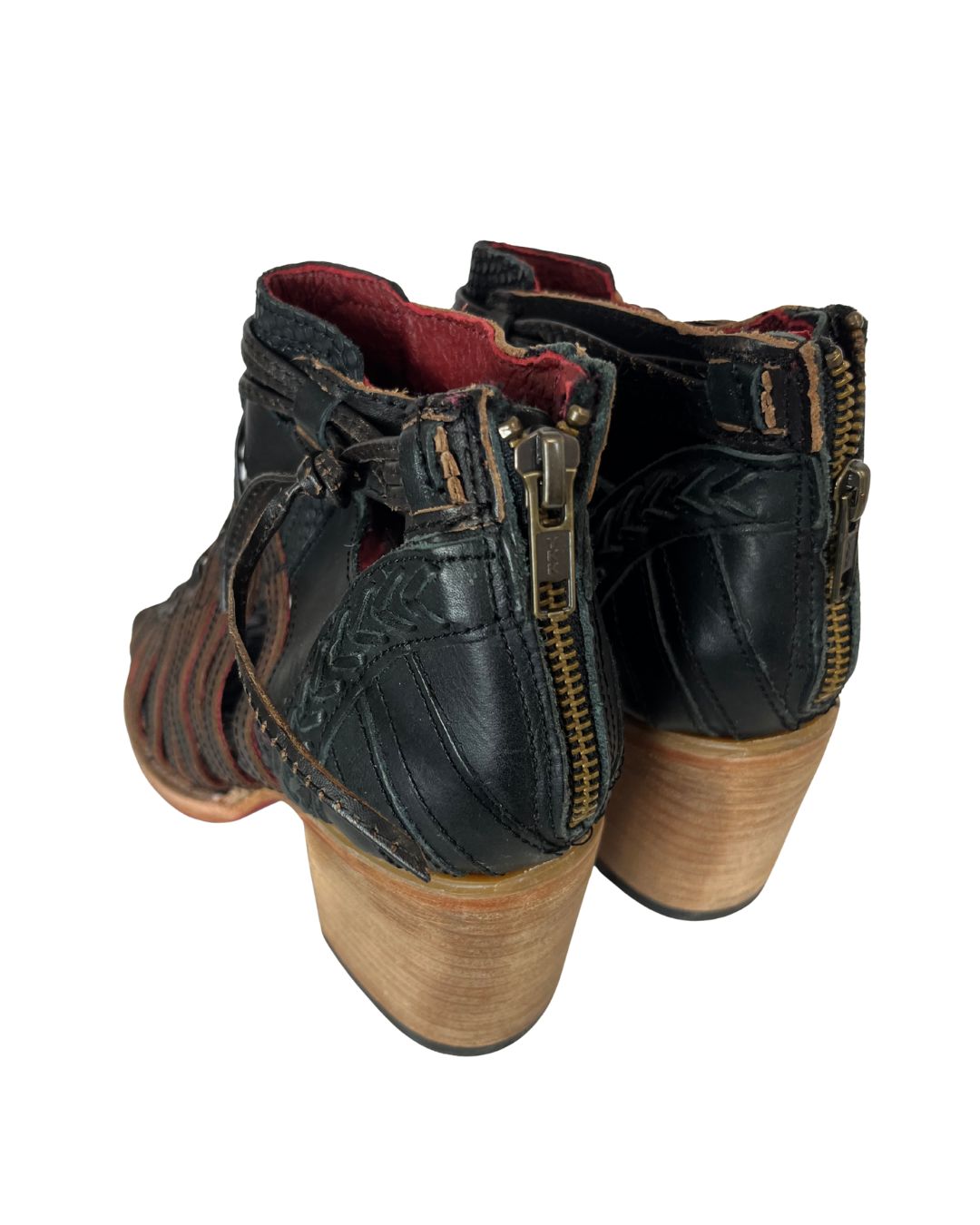 FREEBIRD by Steven Wazee Black Leather Sandal Heels (Size 5)