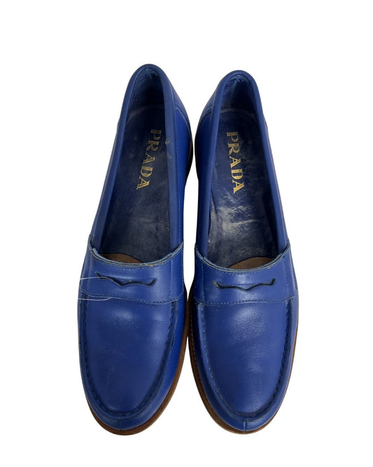 PRADA Vintage Blue Leather Loafers (Size10)