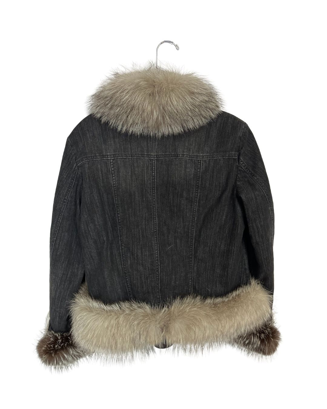 ESCADA Black Denim Silver Fox Fur Jacket (Size S/M)