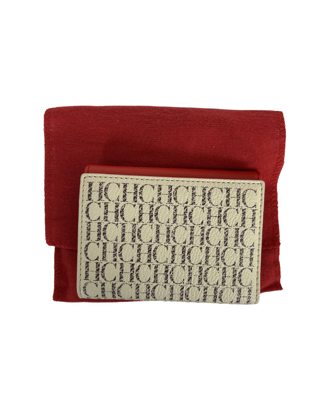 CAROLINA HERRERA CH Red & Ivory Monogram Flap Compact Wallet