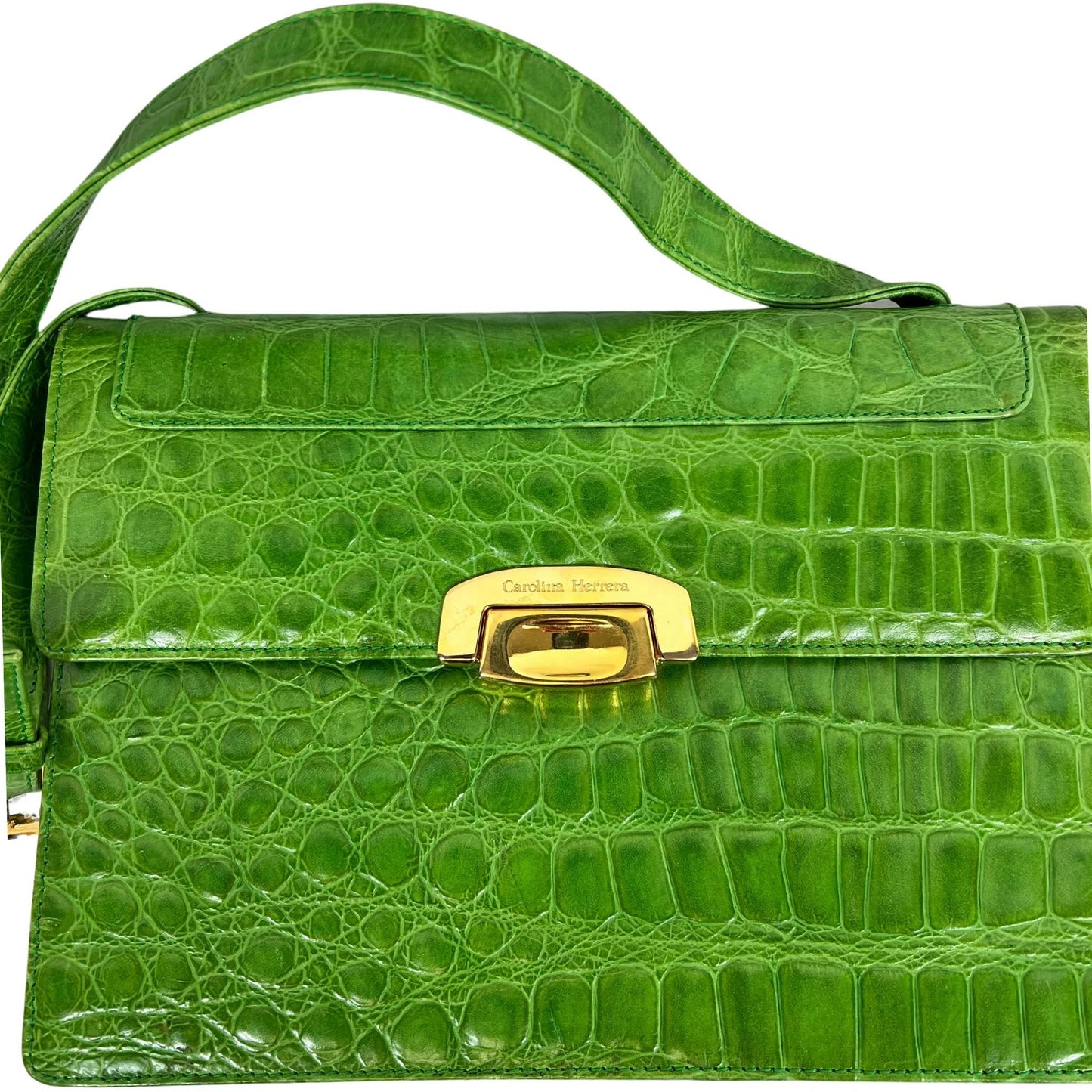 CAROLINA HERRERA Vintage Green Faux Crocodile Skin Handbag