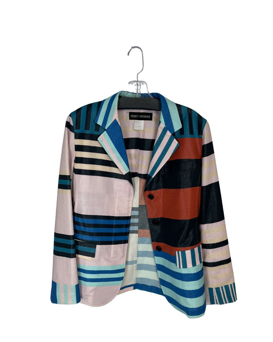 ISSEY MIYAKE Multi-Color Block Striped Blazer (Size 2)