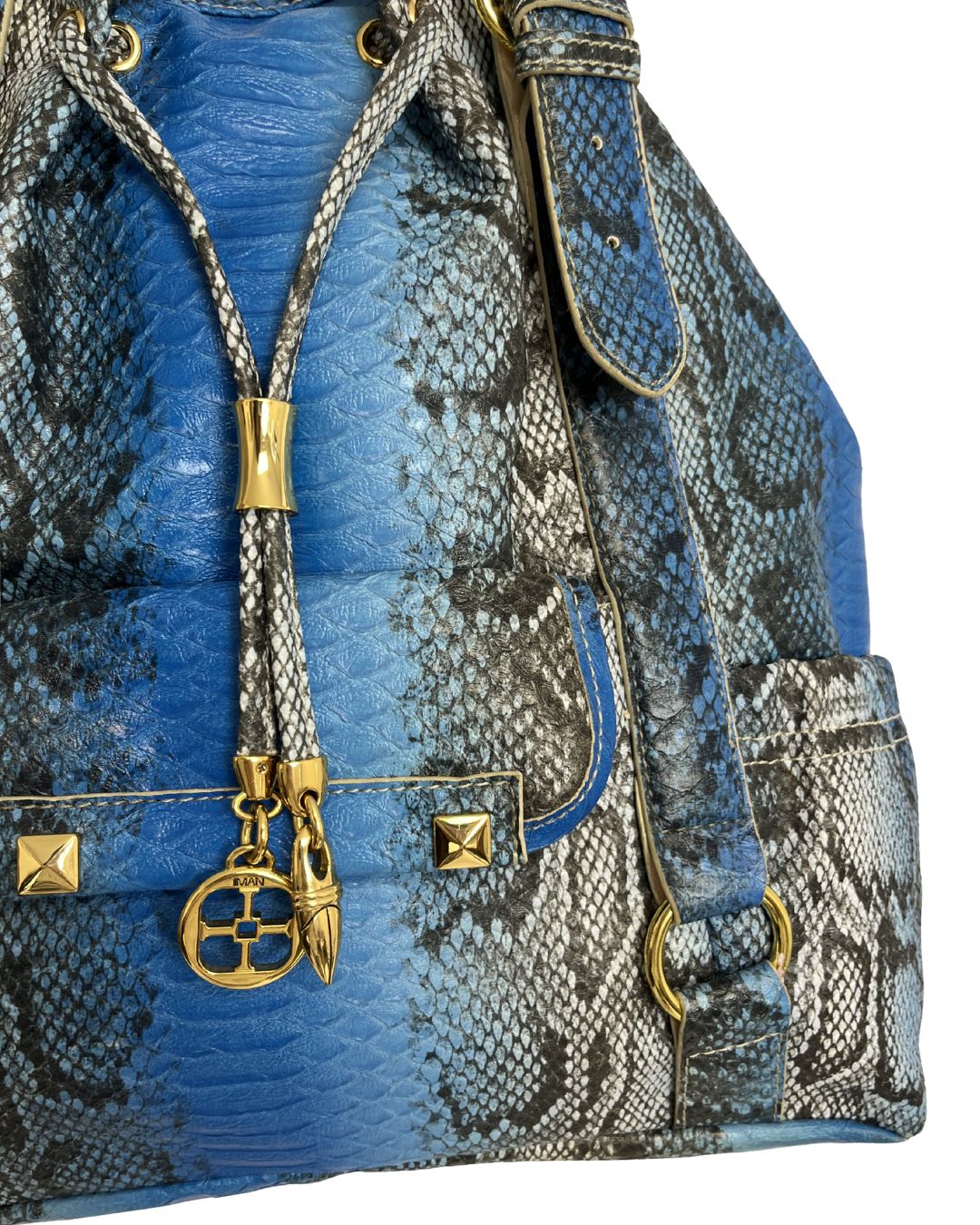 IMAN Global Blue Snake Skin Large Shoulder Bag