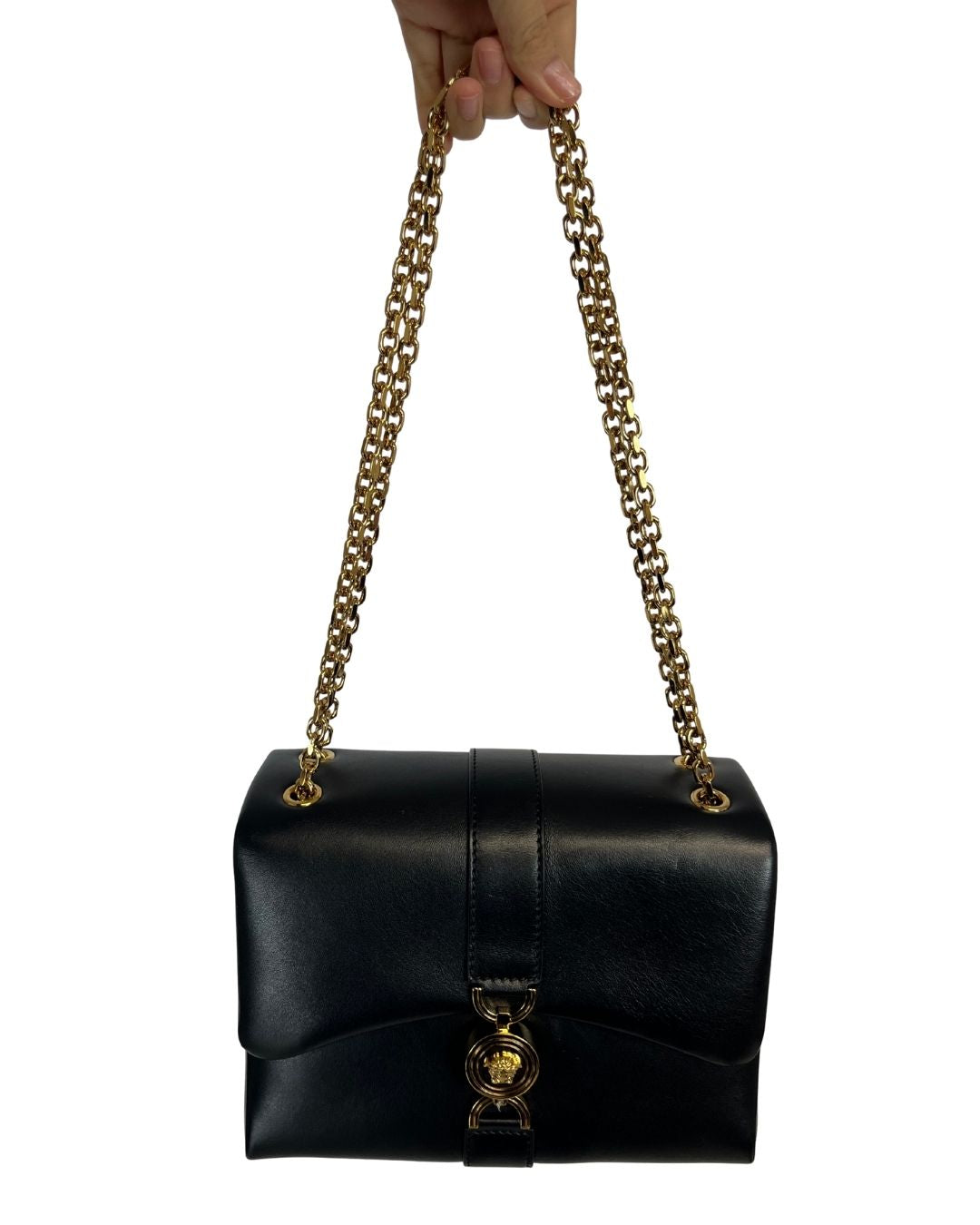 VERSACE Medusa '95 Kleio Flap Black Shoulder Bag Purse
