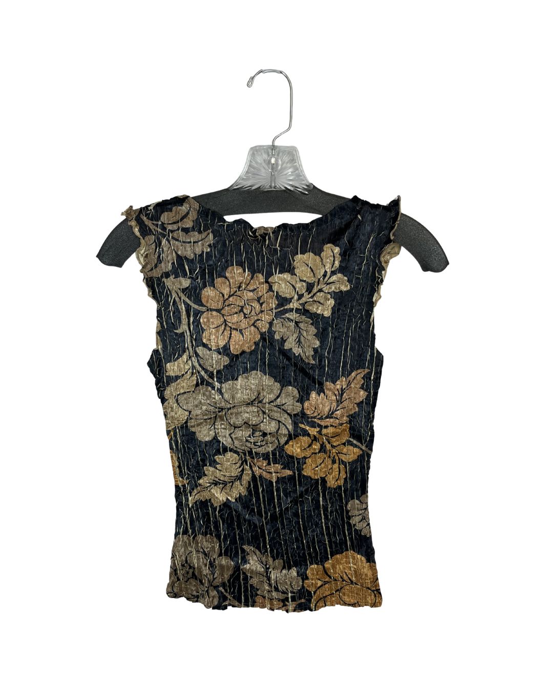 KOMAROV Silk Brown & Gold Floral Skirt & Top Set (Size S)