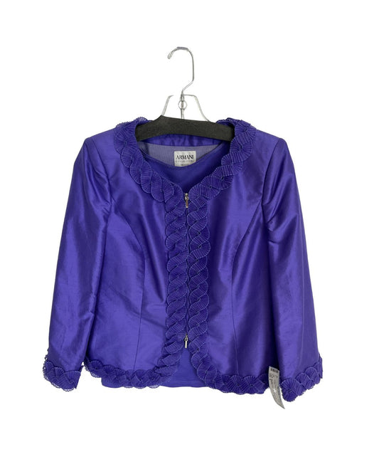 ARMANI COLLEZIONI Vintage Purple Ruffle Skirt Suit Set (Size 8)