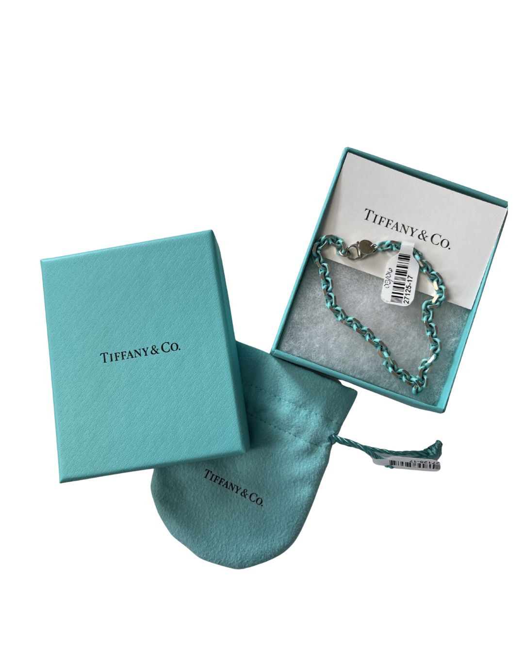 TIFFANY & CO. Blue Enamel Sterling Silver Chain Link Bracelet