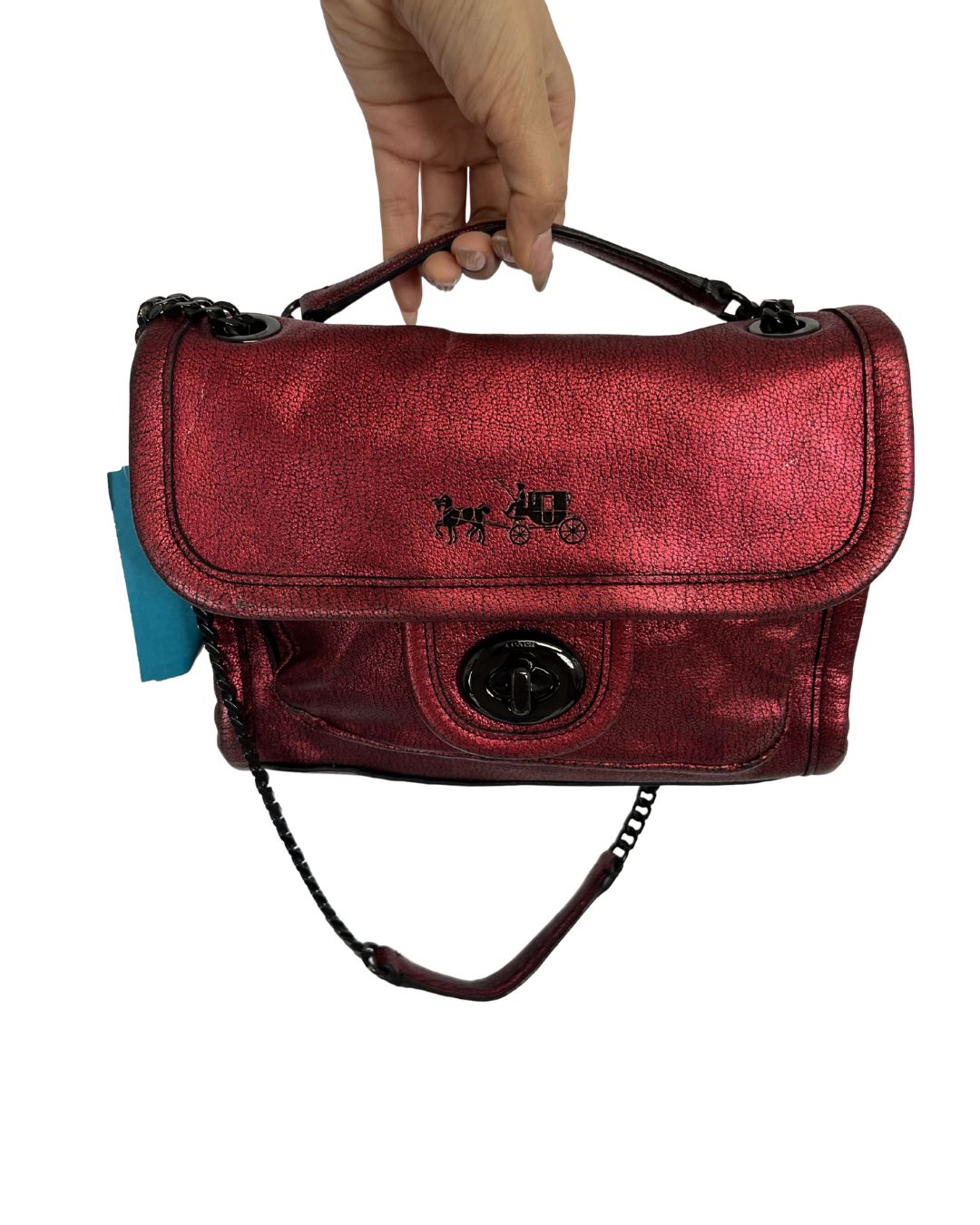 COACH Ranger Red Metallic Flap Shoulder Bag Purse