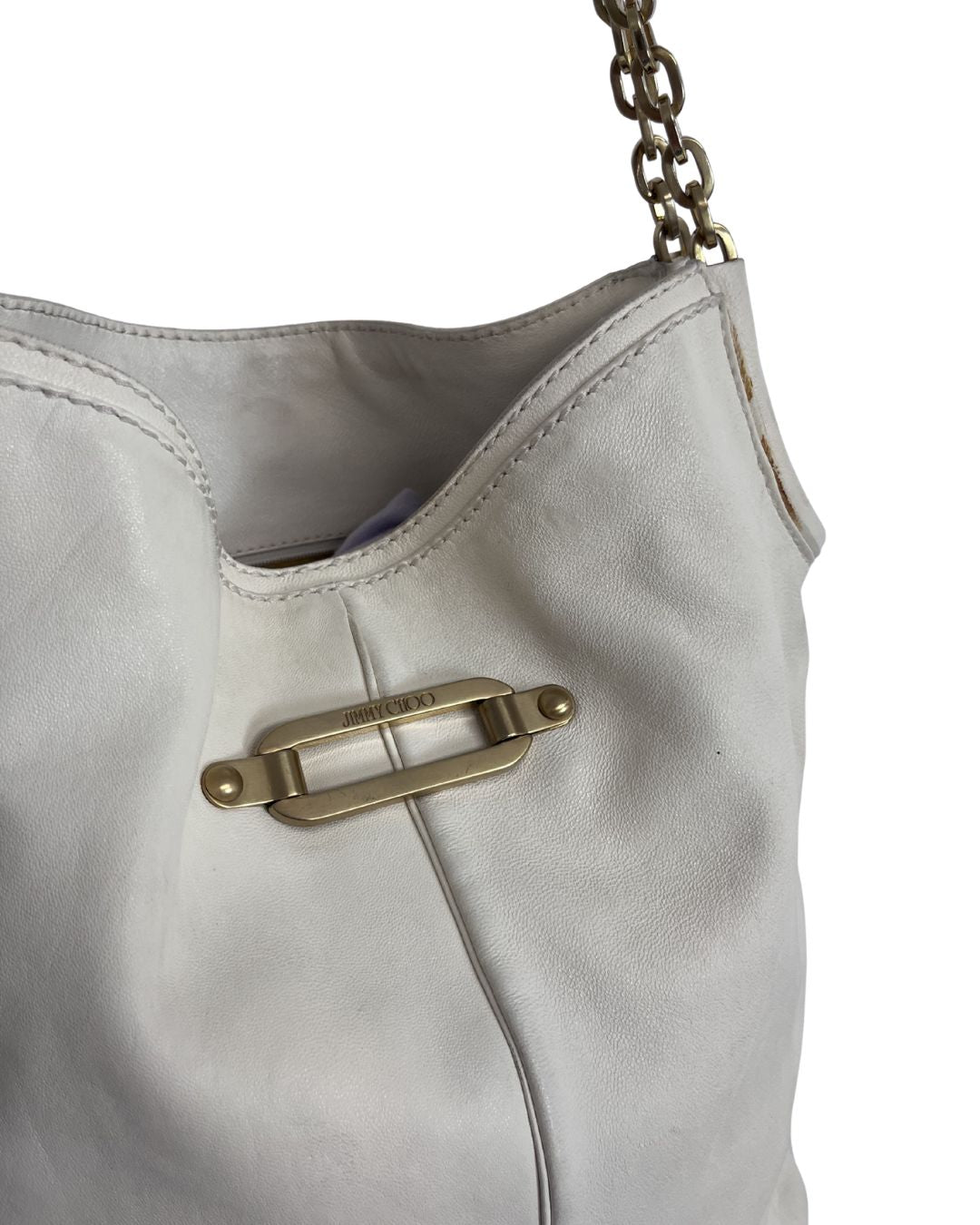 JIMMY CHOO White Leather Hobo Shoulder Bag