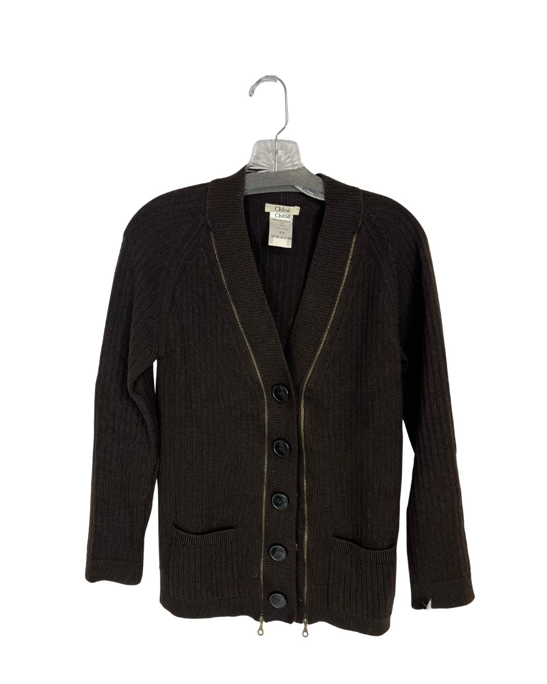 CHLOÉ Dark Brown V-Neck Cardigan (Size S)