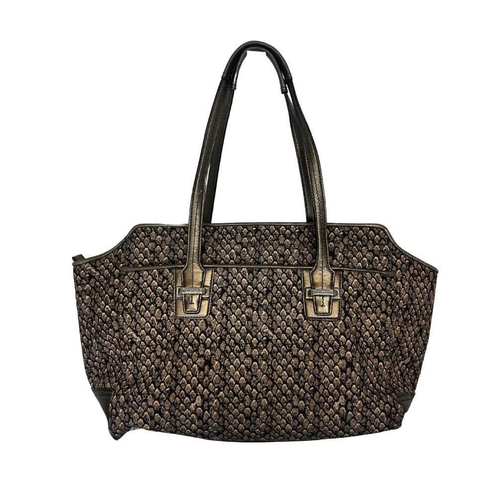 Coach Reptile Print Tote – Black & Taupe with Leather Straps | Y2K Glam Meets Everyday Edge