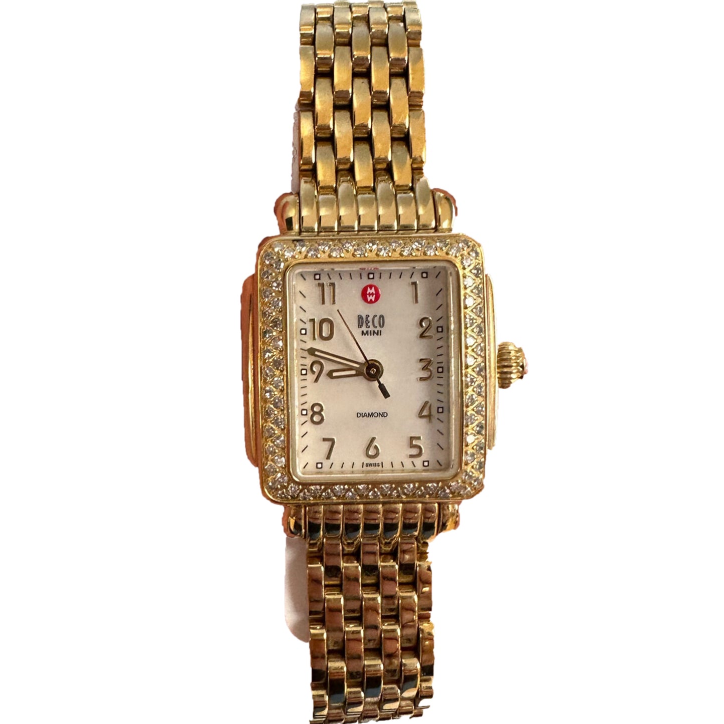 MICHELE Deco Mini Gold Tone Watch with Diamonds