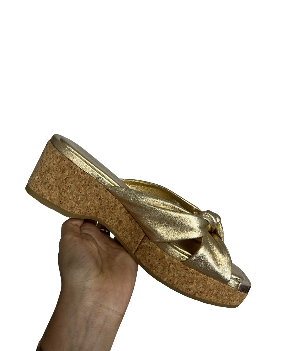 JIMMY CHOO Avenue Gold Wedge Mule Sandals (Size 6.5)
