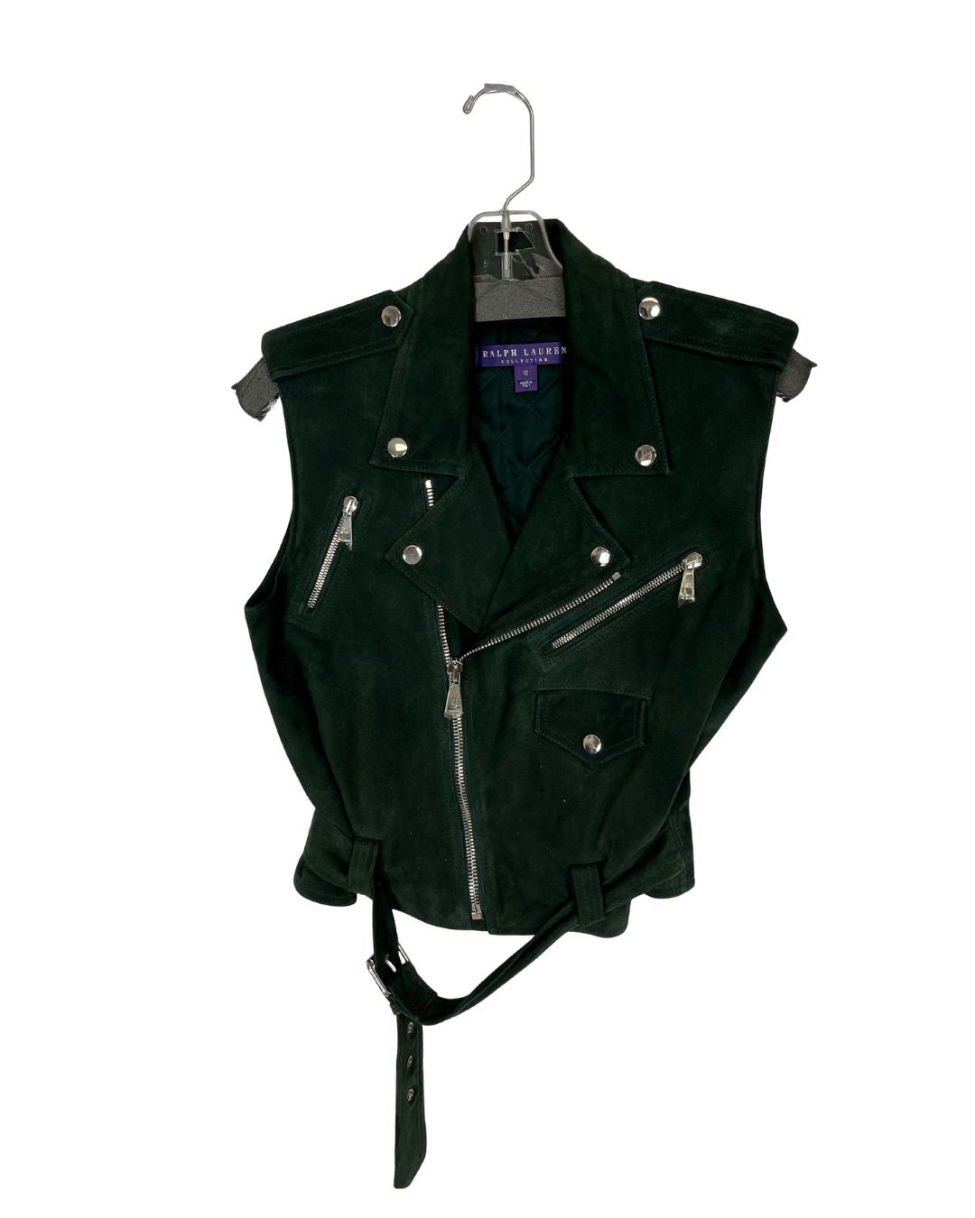 RALPH LAUREN COLLECTION Green Suede Biker Vest (Size 10)