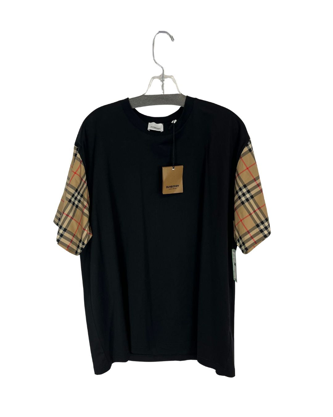 BURBERRY Check Sleeve Black T-Shirt (Size XL)