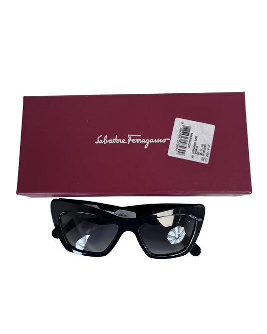SALVATORE FERRAGAMO Black Rectangle Cat Eye Sunglasses