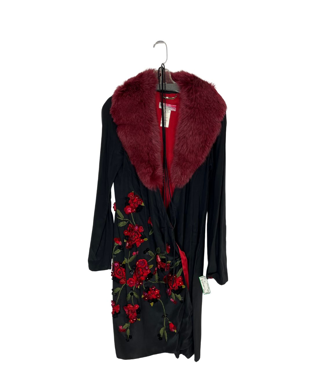 DOLCE & GABBANA Vintage Fur Silk Black Print Wrap Gown (Size L)