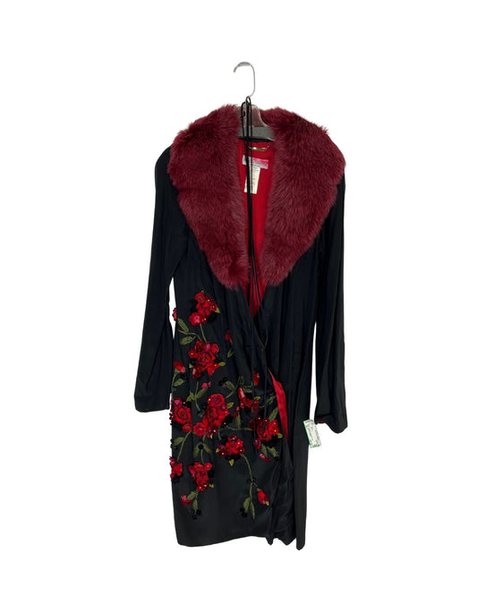 DOLCE & GABBANA Vintage Fur Silk Black Print Wrap Gown (Size L)