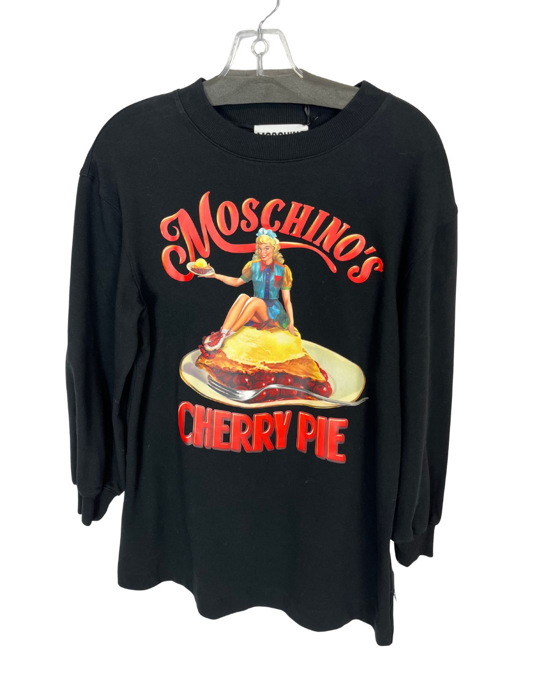 MOSCHINO Black Cherry Pie Print Long-Sleeve Jumper Dress (Size S)