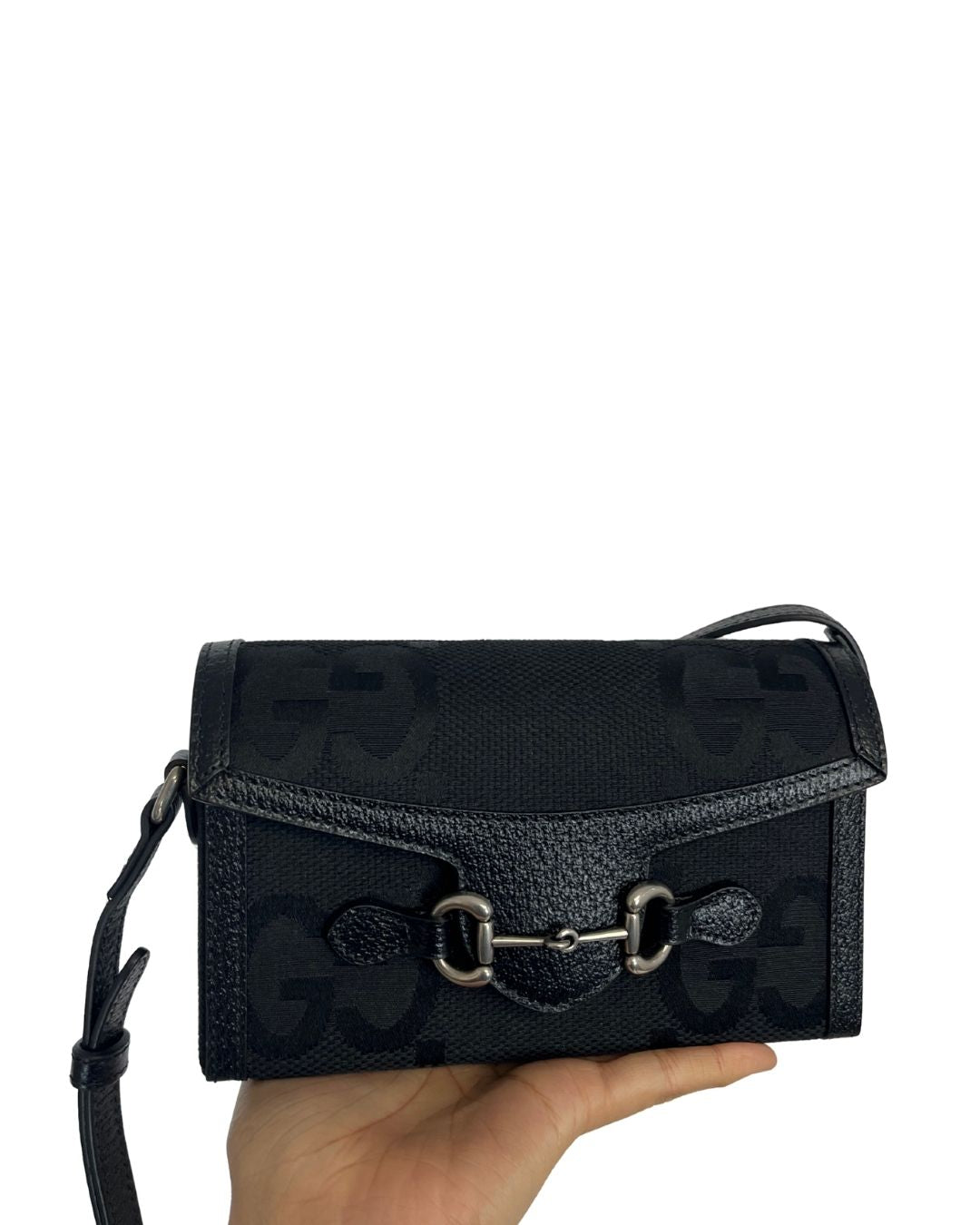 GUCCI Horsebit 1955 Jumbo GG Mini Black Crossbody Bag Purse