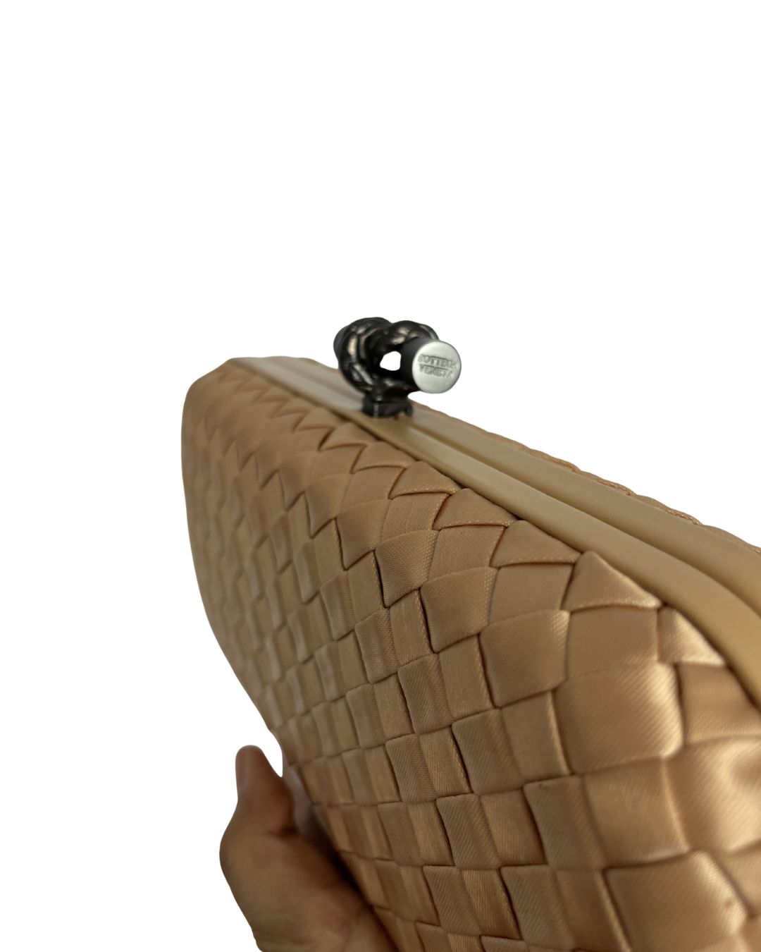 BOTTEGA VENETA Gold Satin Knot Clutch Purse