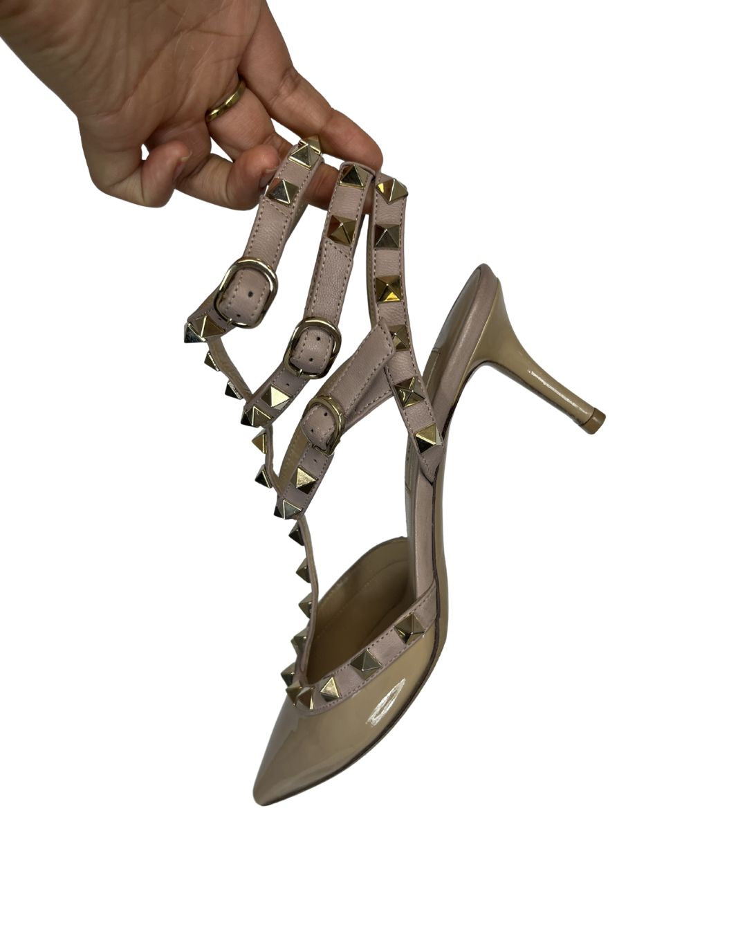 VALENTINO Rockstud Patent Leather Beige Pumps (Size 6)