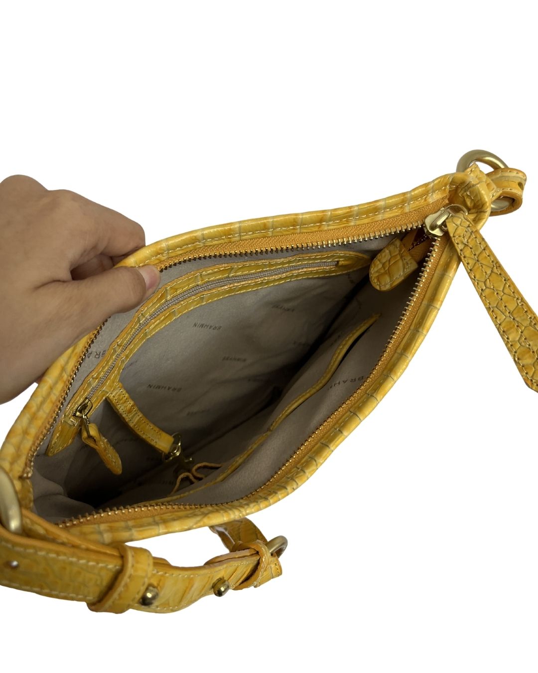 BRAHMIN Yellow Crocodile-Embossed Leather Crossbody Bag
