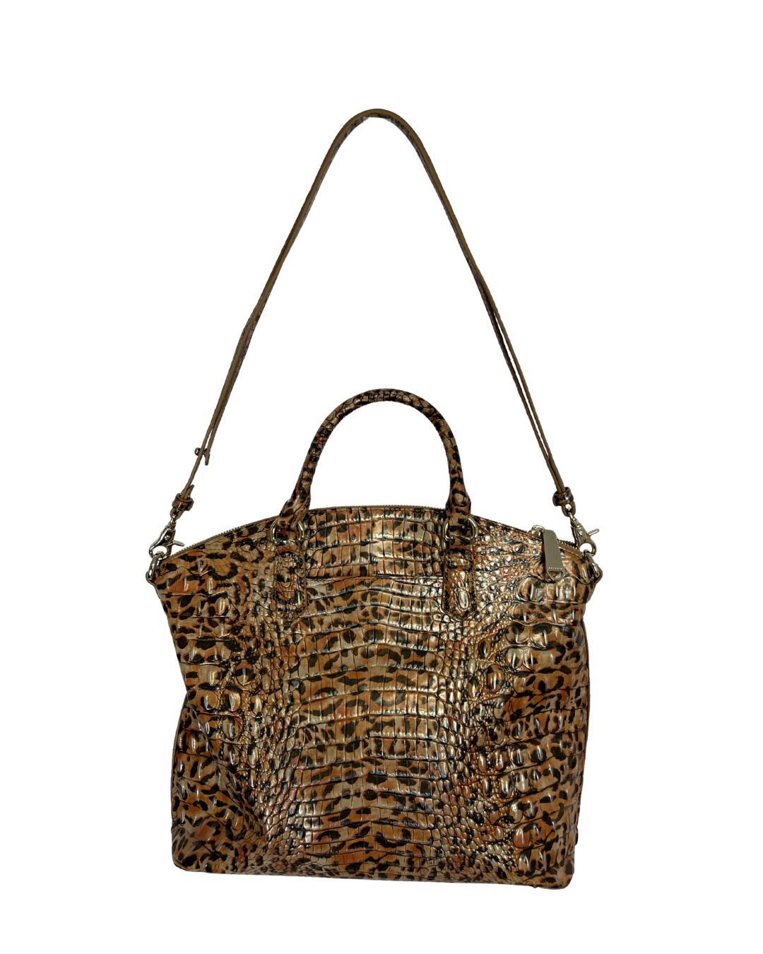 BRAHMIN Large Duxbury Satchel Leopard Print Leather Handbag