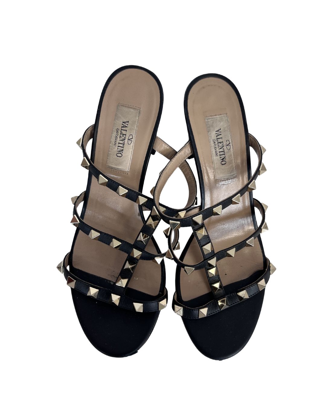 VALENTINO Black Leather Rockstud Sandall Wedges (Size 36)