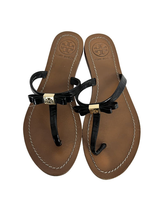 TORY BURCH Leighanne Flat Thong Black Sandals (Size 6.5)