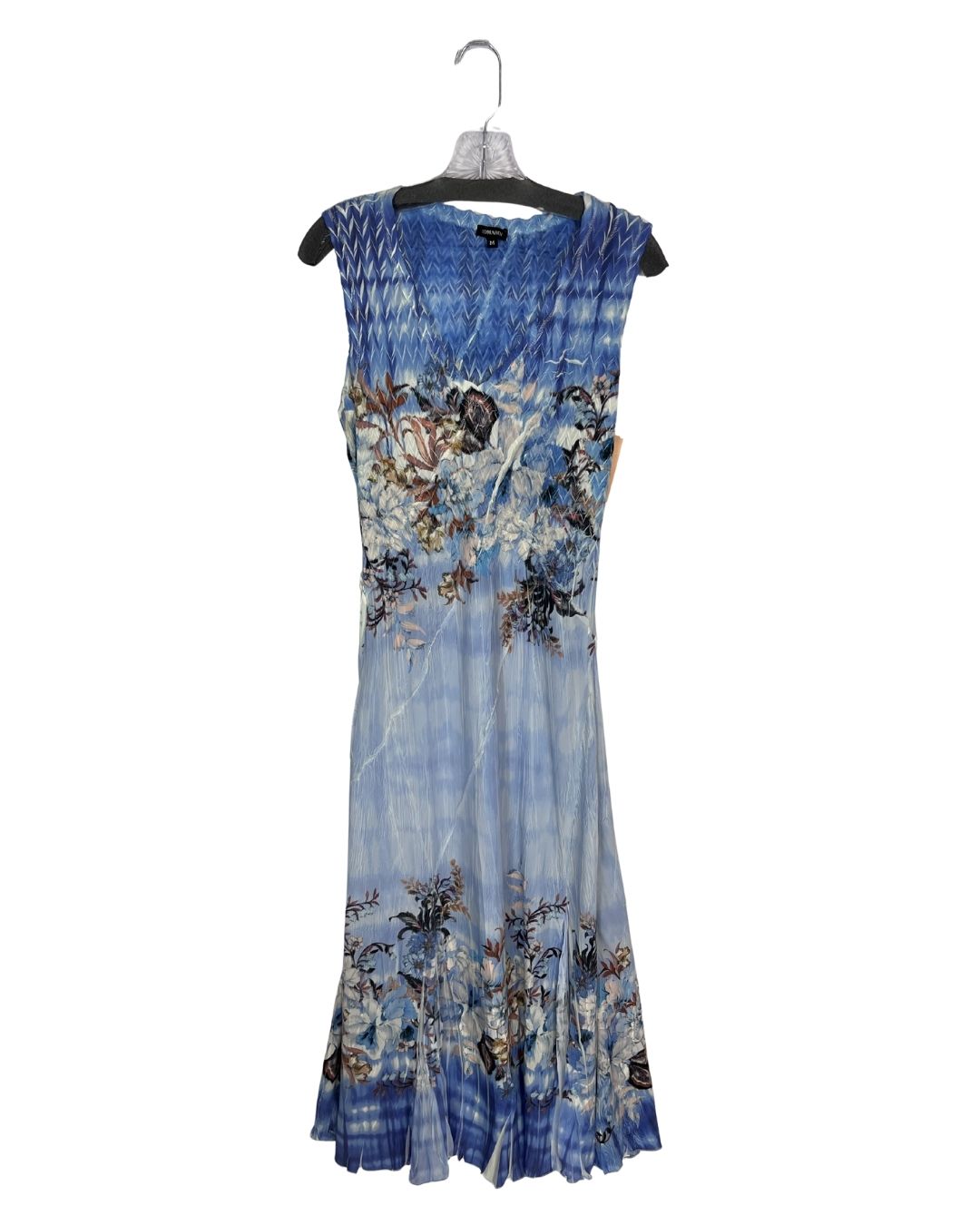 KOMAROV Blue Floral Silk Maxi Dress (Size M)