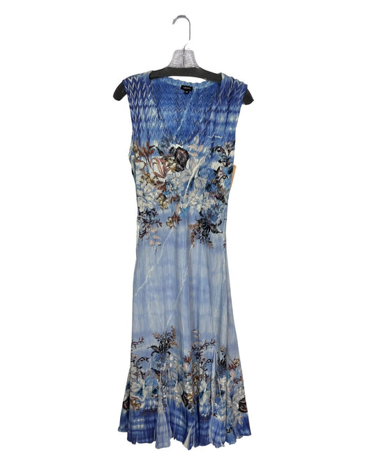 KOMAROV Blue Floral Silk Maxi Dress (Size M)