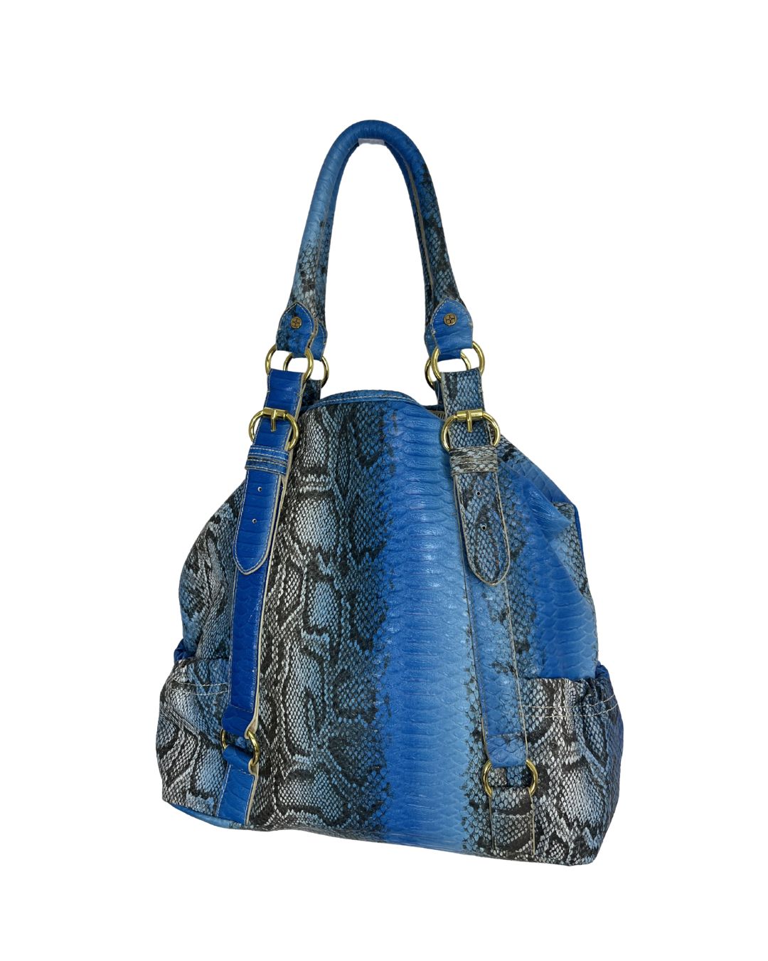 IMAN Global Blue Snake Skin Large Shoulder Bag