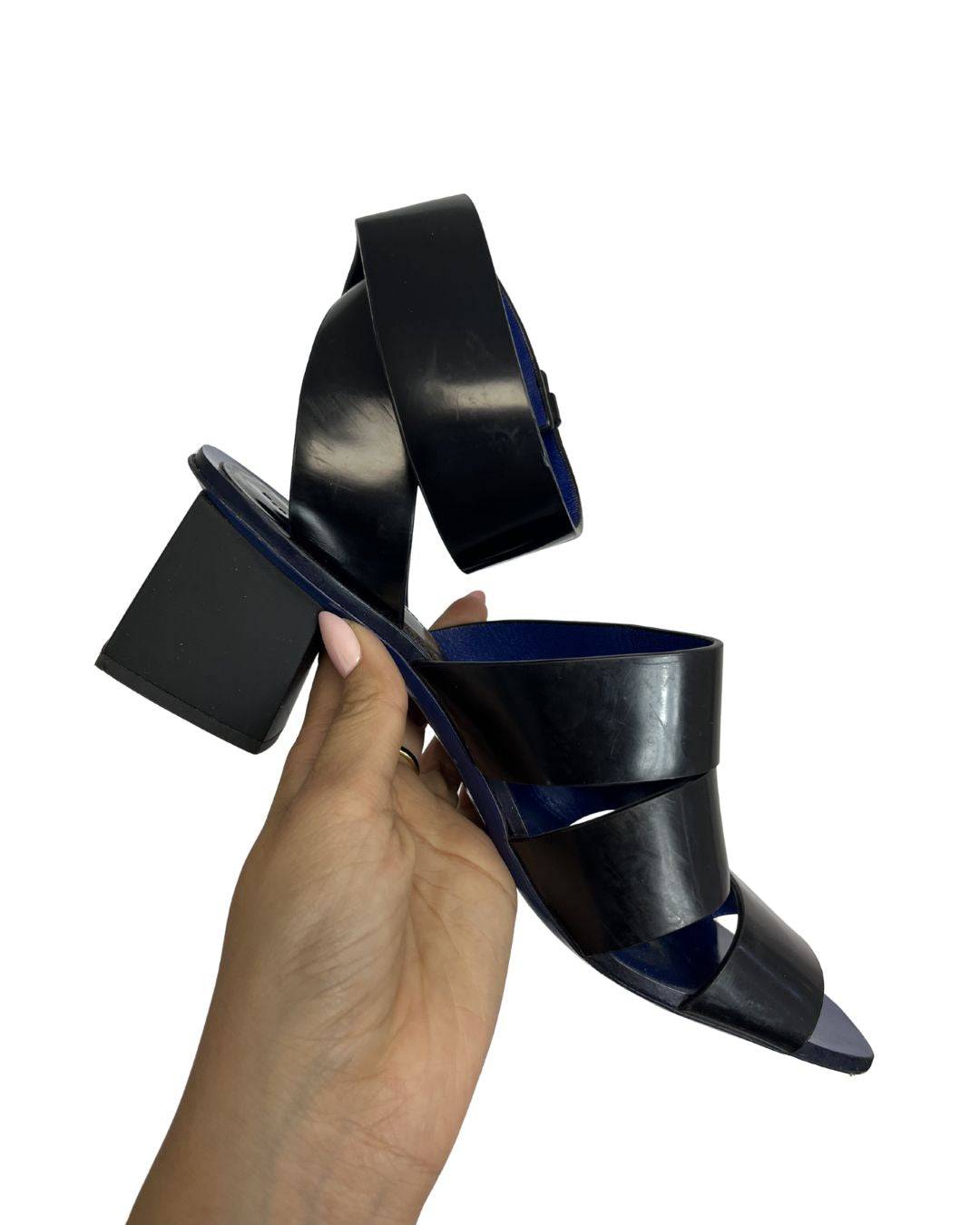 PROENZA SCHOULER Black Patent Leather Sandal Heels (Size 7.5
