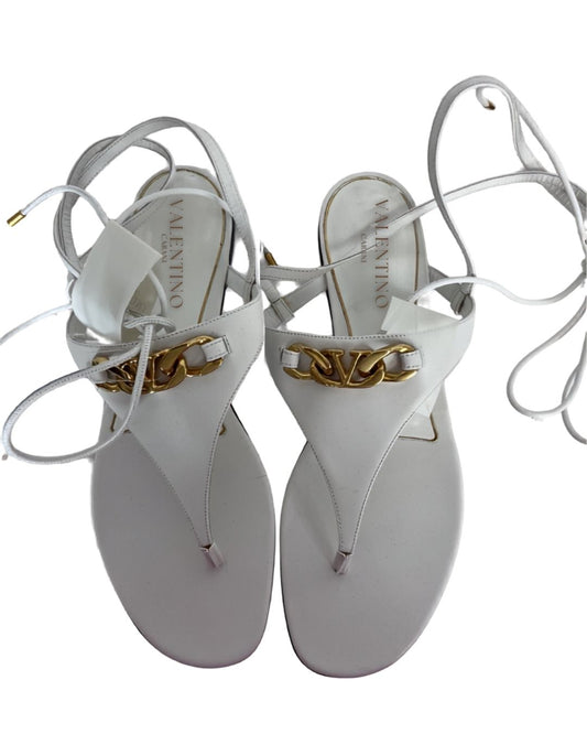 VALENTINO VLogo Chain White Sandals (Size 39)
